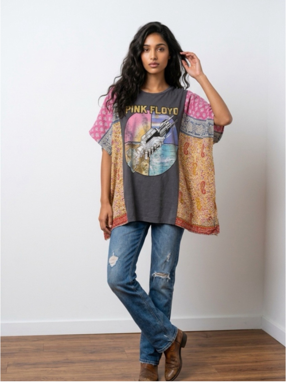 Handcrafted Upcycled Pink Floyd Kantha Tunic NWT One Size